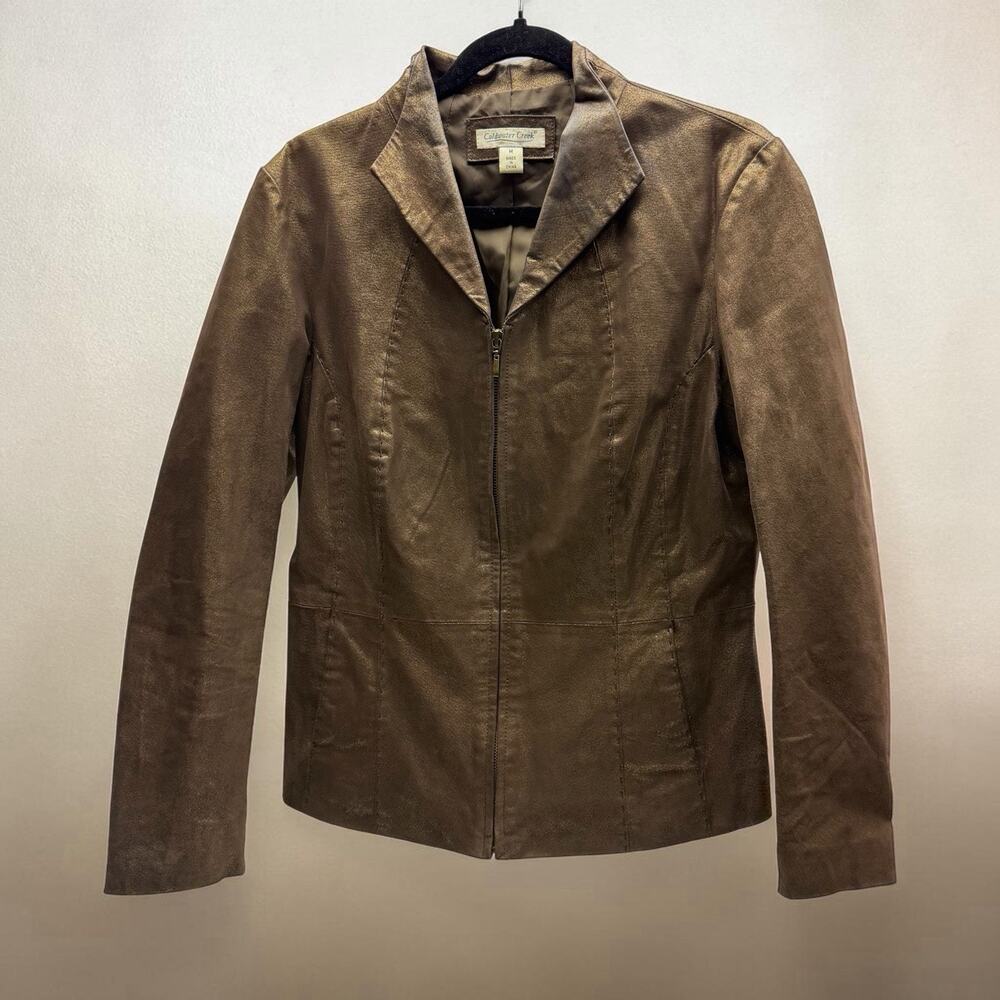 Leather Jacket Brown Women M Coldwater Creek Zip Blazer Genuine Leather Classic